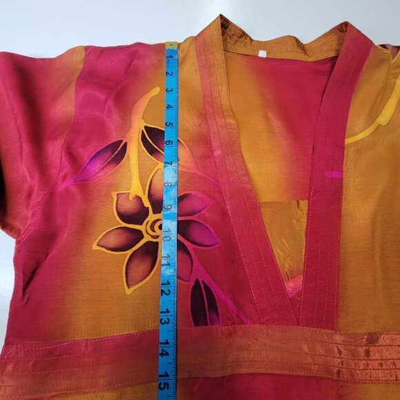 Orange and Red Floral Batik Tunic Blouse Top Size S/M - Picture 8 of 13